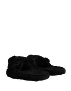 Black Faux Fur Panther Plush Flat Slides Shoes