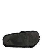 Black Faux Fur Panther Plush Flat Slides Shoes