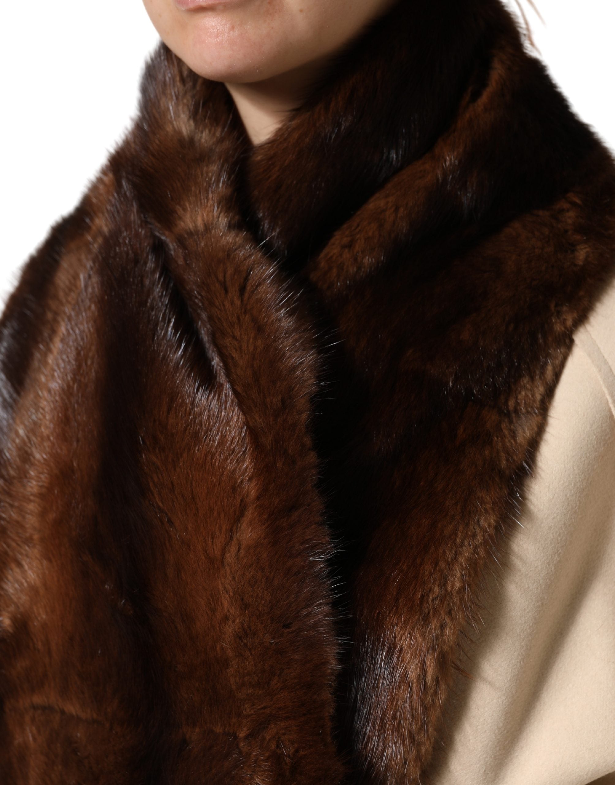 Black Brown Stripe Fur Shawl Wrap Scarf