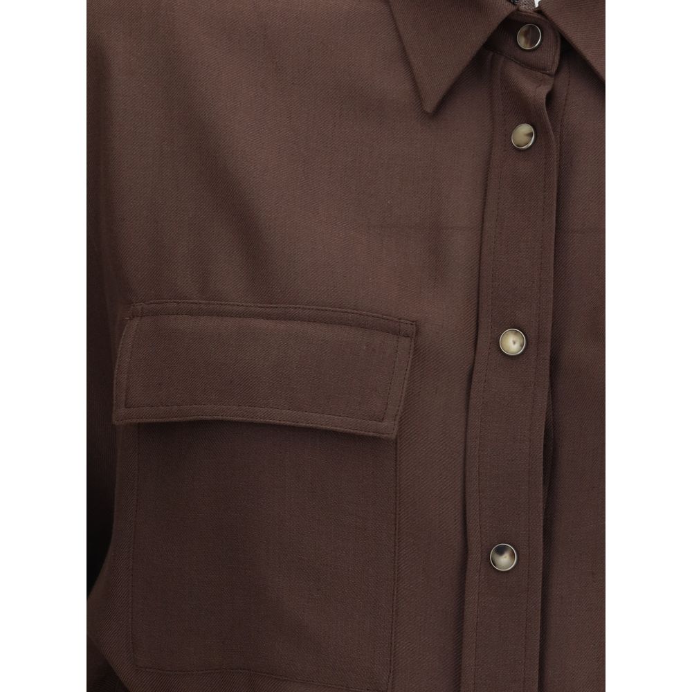 Brown Polyester Dress Shirt