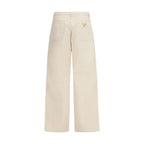 Beige Cotton Casual Pants