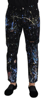 Black Cotton Color Splash Print Denim Jeans