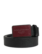 Men Black Calf Leather Logo Metal Buckle Belt
