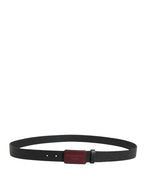 Men Black Calf Leather Logo Metal Buckle Belt