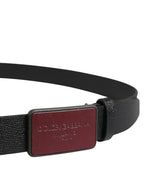 Men Black Calf Leather Logo Metal Buckle Belt