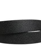 Men Black Calf Leather Logo Metal Buckle Belt