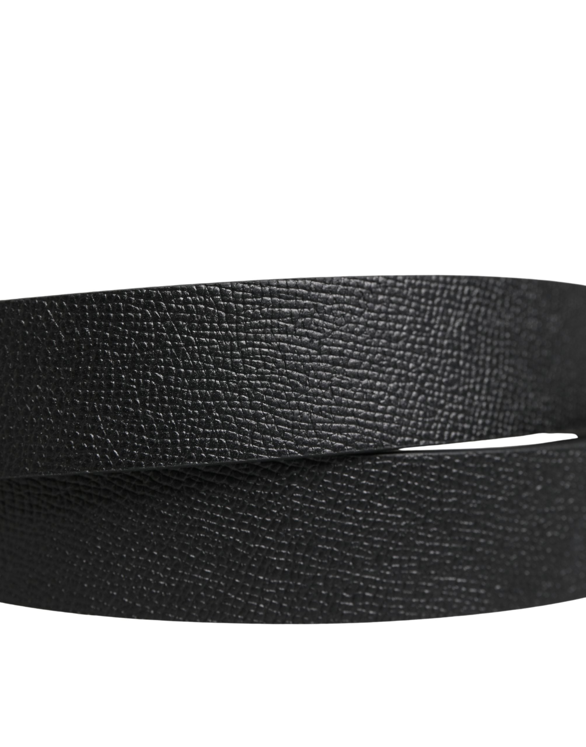 Men Black Calf Leather Logo Metal Buckle Belt