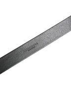 Men Black Calf Leather Logo Metal Buckle Belt