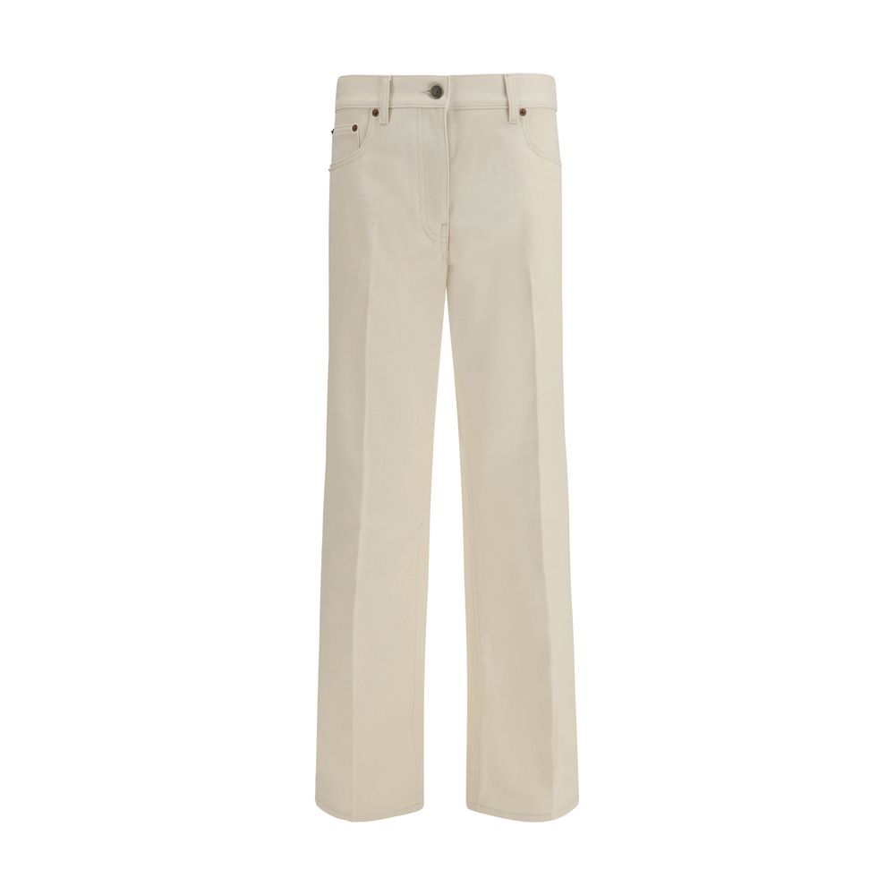 Beige Cotton Flared Jeans