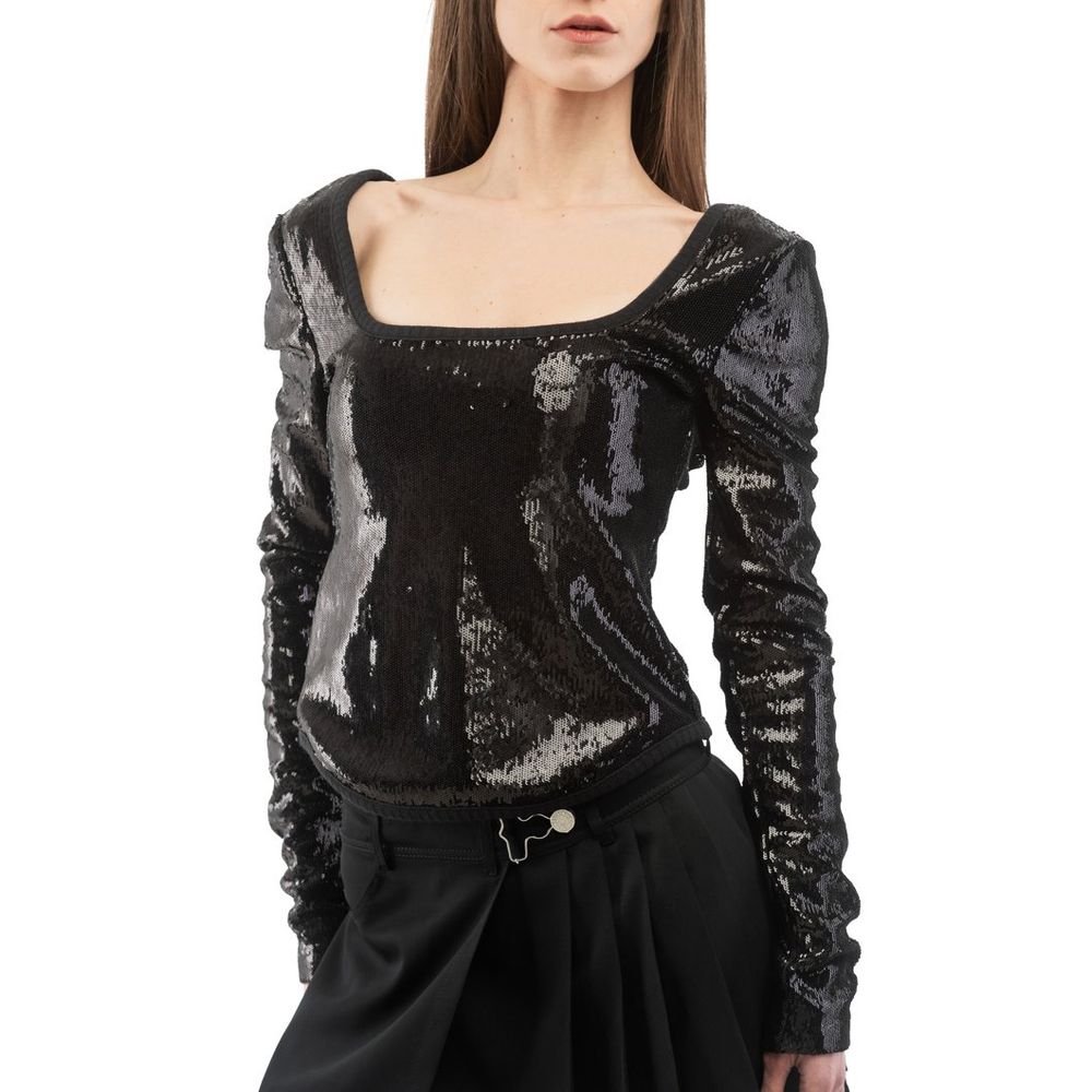 Black Polyester Long Sleeve T-Shirt