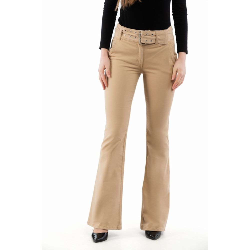 Beige Cotton Flared Pants
