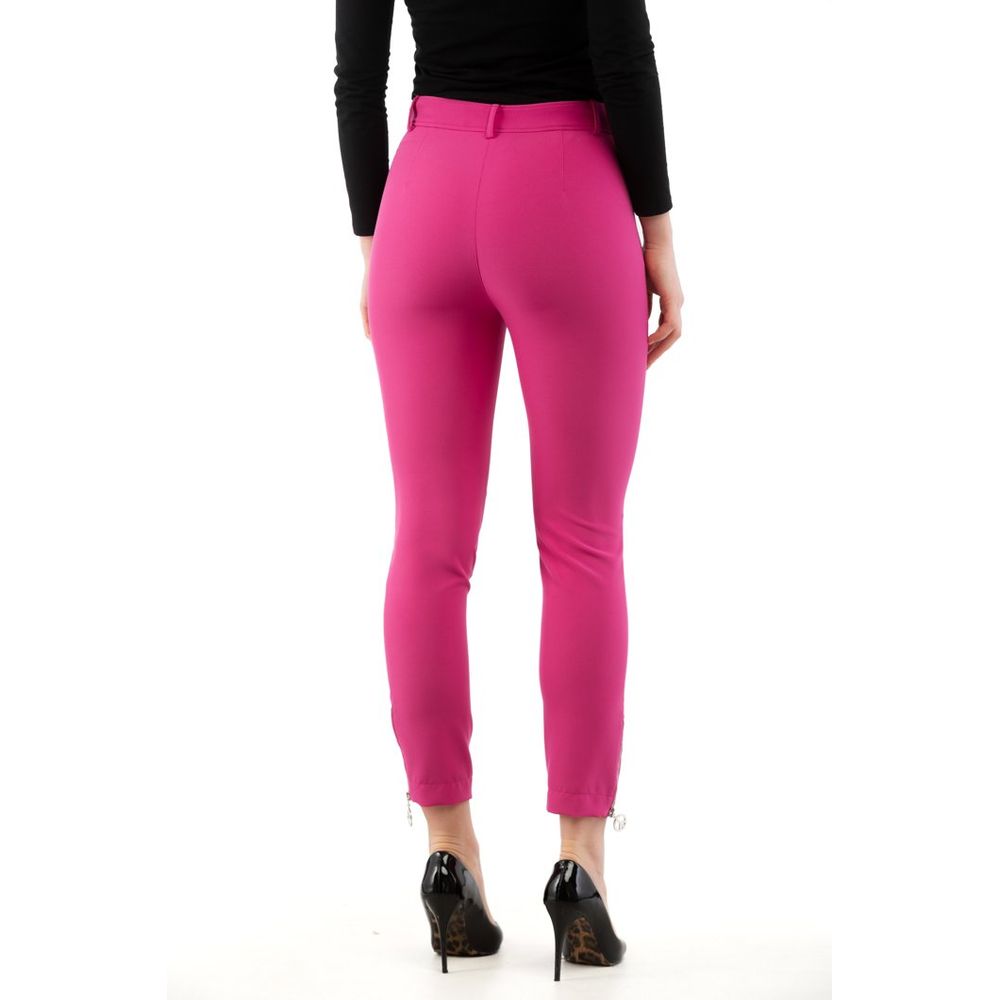 Pink Polyester Casual Pants