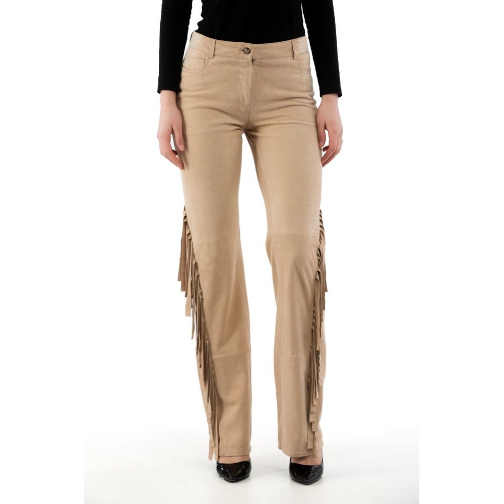Beige Cotton Casual Pants