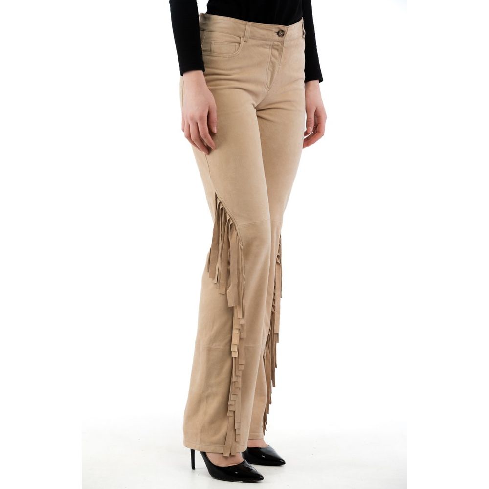 Beige Cotton Casual Pants