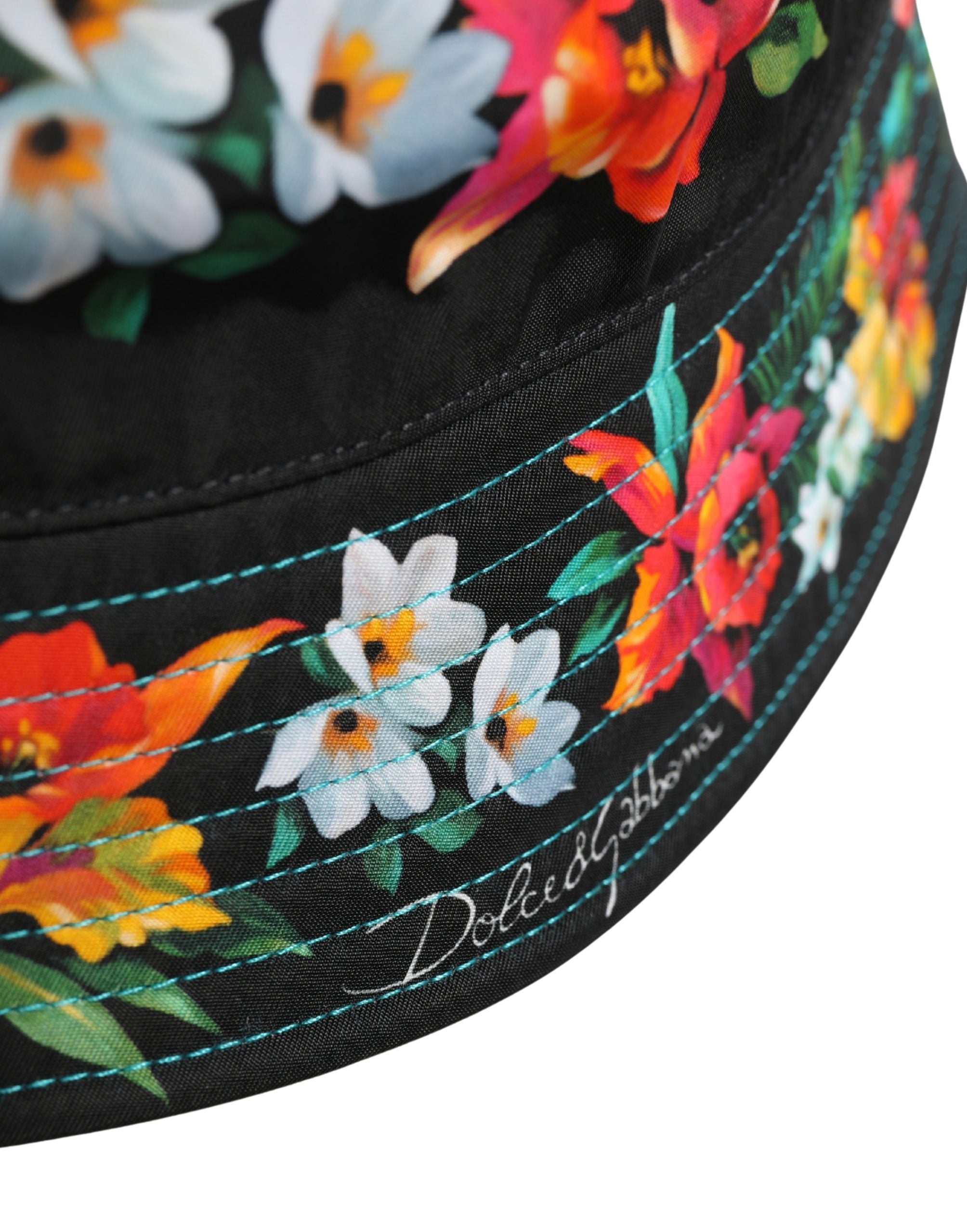 Men Black Floral Print Nylon Fisherman Cap Hat