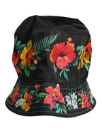 Men Black Floral Print Nylon Fisherman Cap Hat
