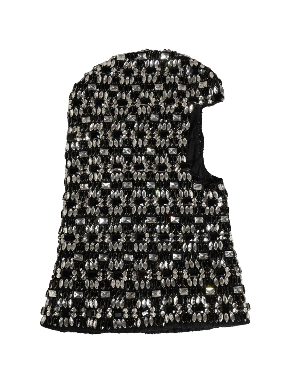 Black Wool Crystal Embellished Balaclava Hat