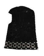 Black Wool Crystal Embellished Balaclava Hat