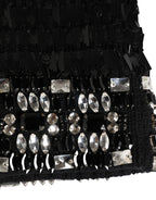 Black Wool Crystal Embellished Balaclava Hat