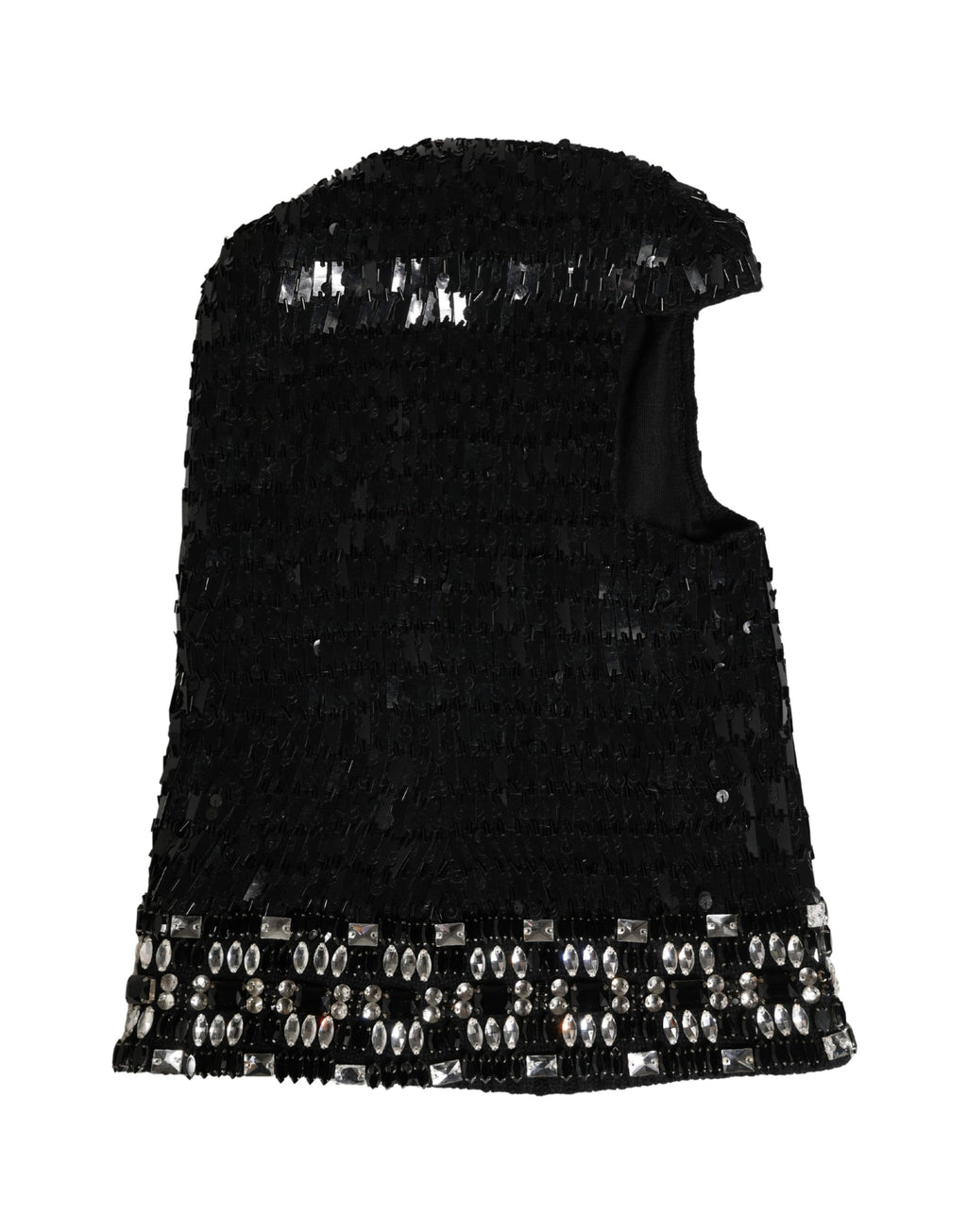 Black Wool Crystal Embellished Balaclava Hat