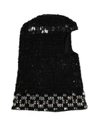 Black Wool Crystal Embellished Balaclava Hat