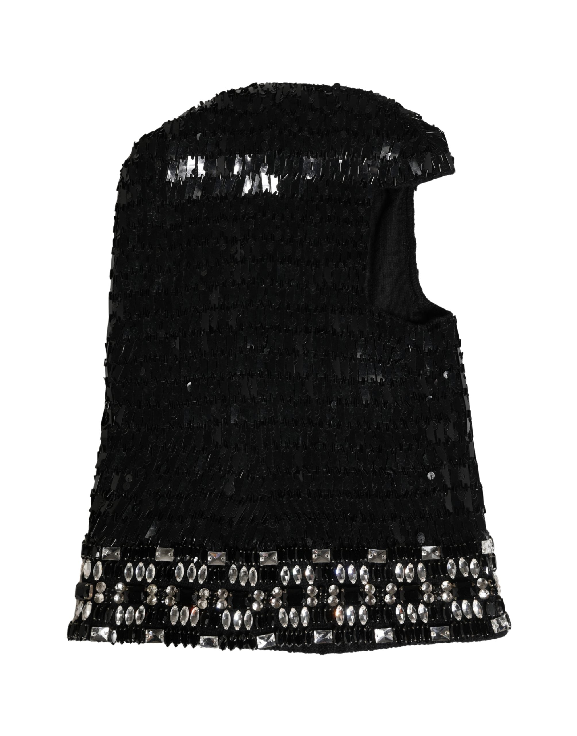 Black Wool Crystal Embellished Balaclava Hat
