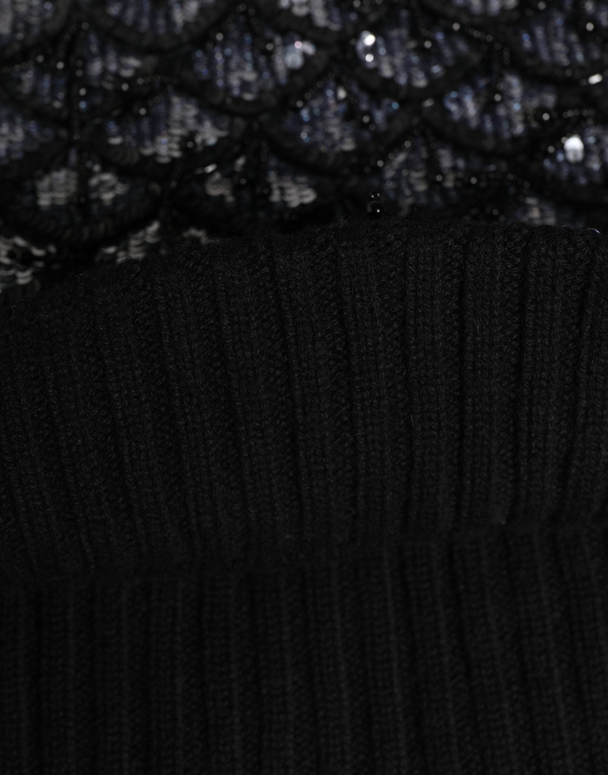 Black Wool Crystal Embellished Balaclava Hat
