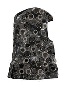 Black Wool Crystal Embellished Balaclava Hat
