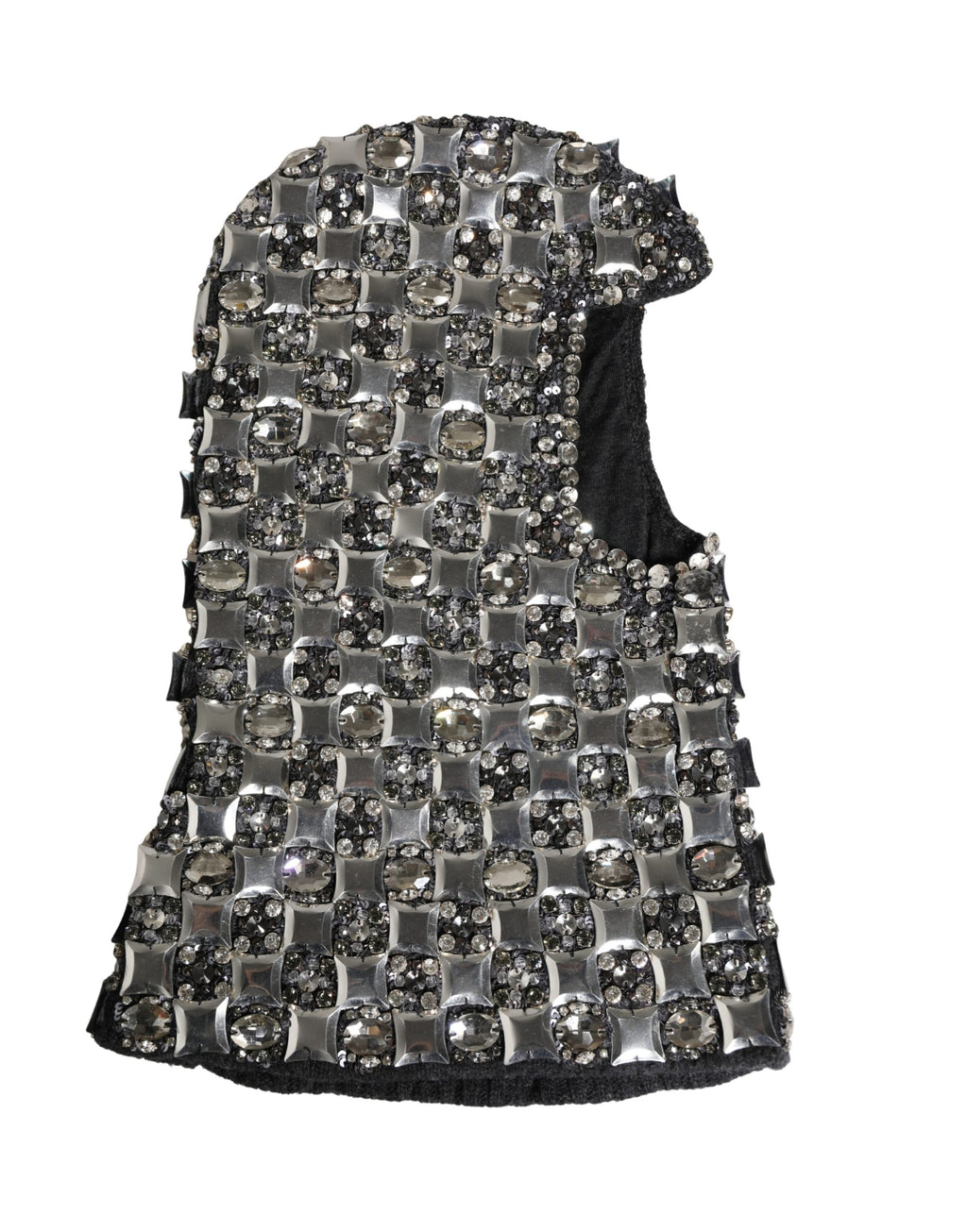 Black Wool Crystal Embellished Balaclava Hat