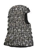 Black Wool Crystal Embellished Balaclava Hat