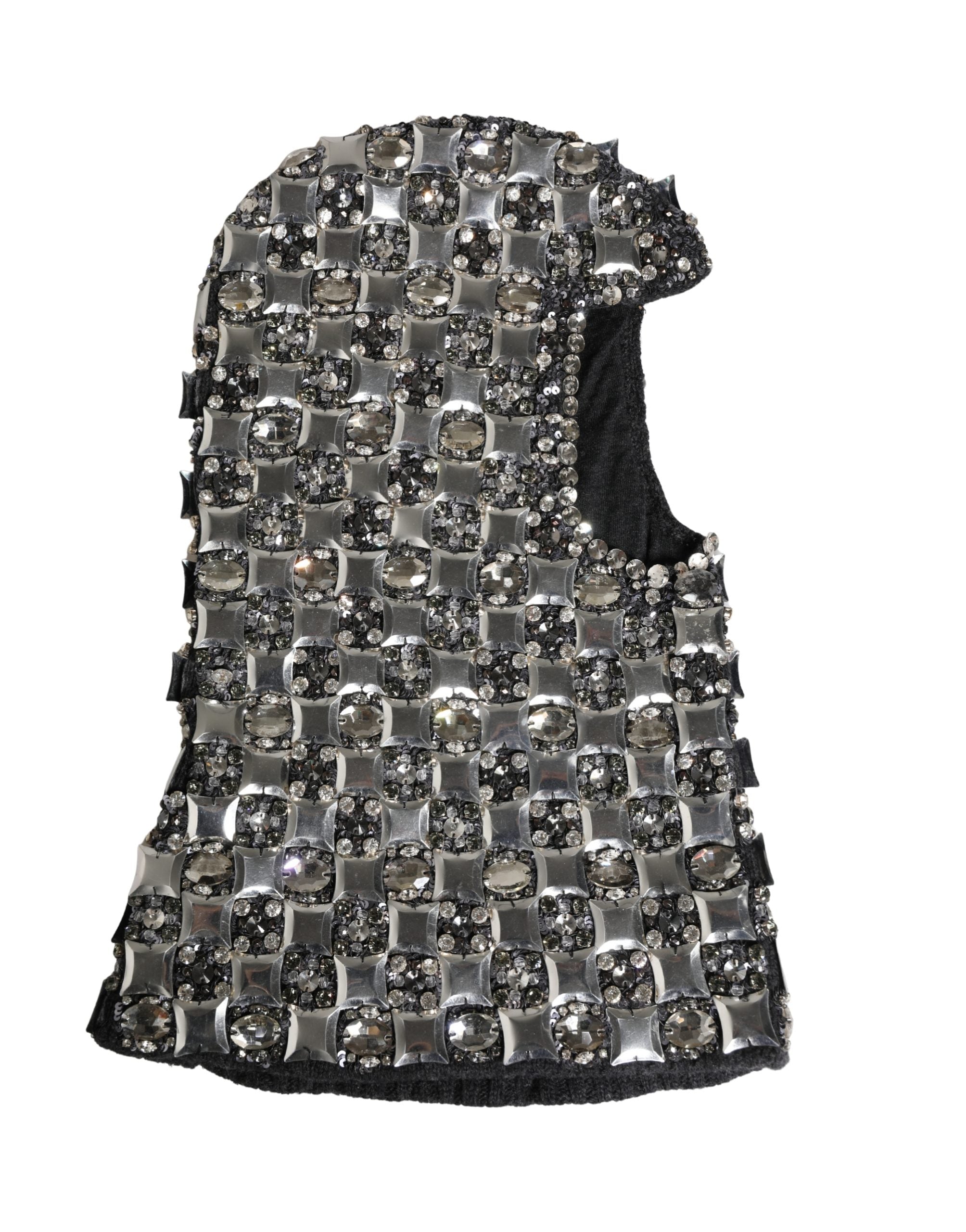 Black Wool Crystal Embellished Balaclava Hat