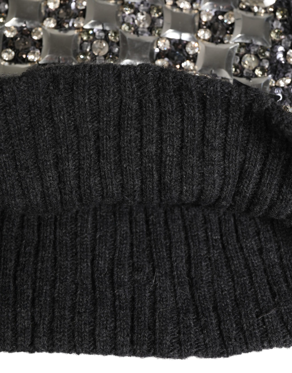 Black Wool Crystal Embellished Balaclava Hat