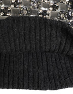 Black Wool Crystal Embellished Balaclava Hat
