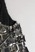 Black Wool Crystal Embellished Balaclava Hat