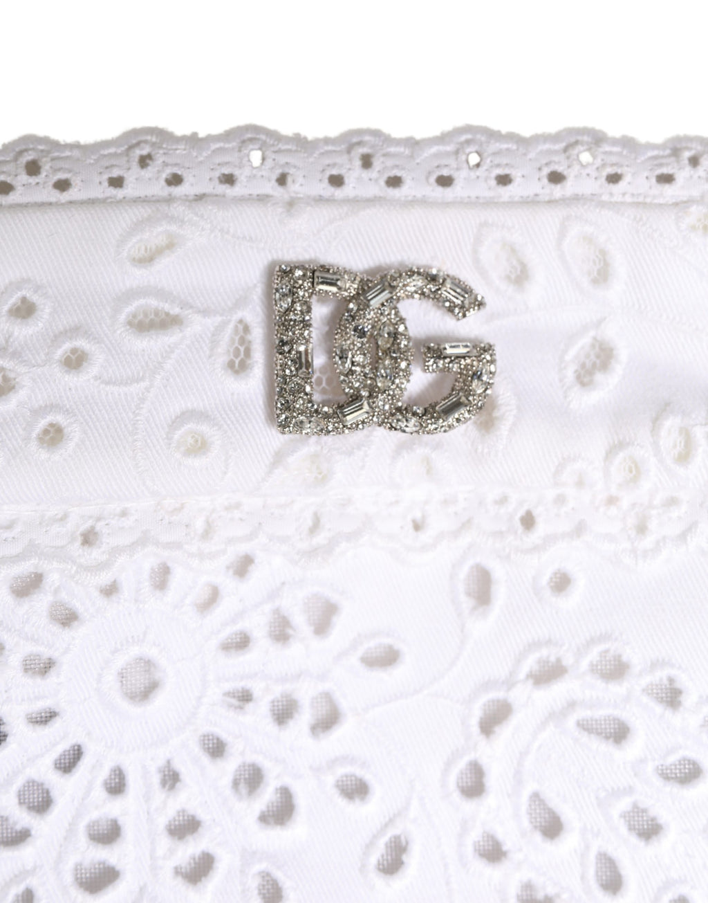 White Cotton Embroidered DG Crystal Headwear Hat