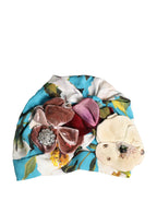 Blue Floral Motif Turban Headwear Women Hat