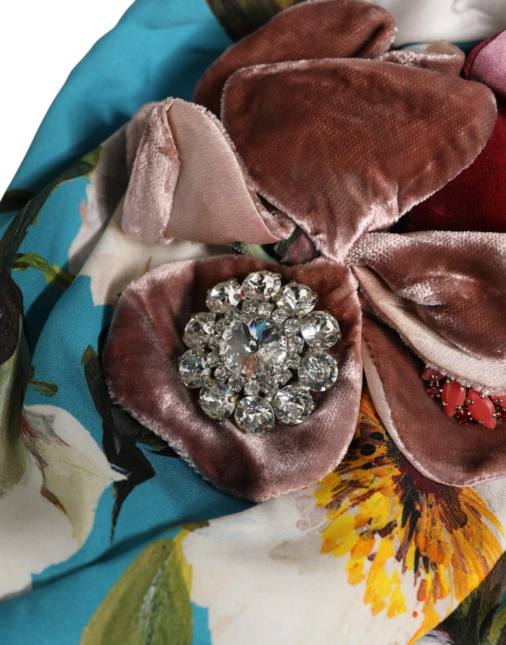 Blue Floral Motif Turban Headwear Women Hat