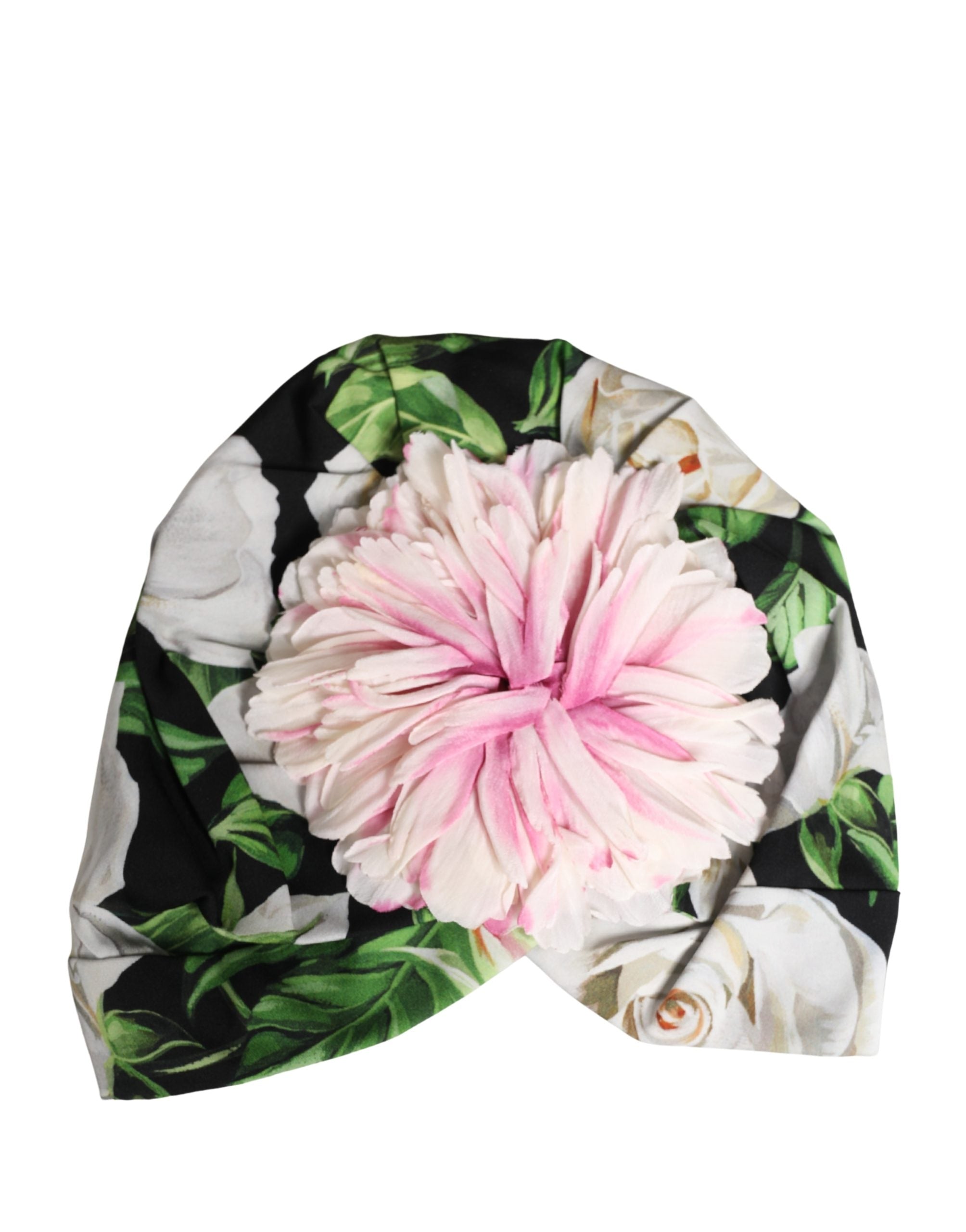 Black Floral Motif Turban Headwear Women Hat