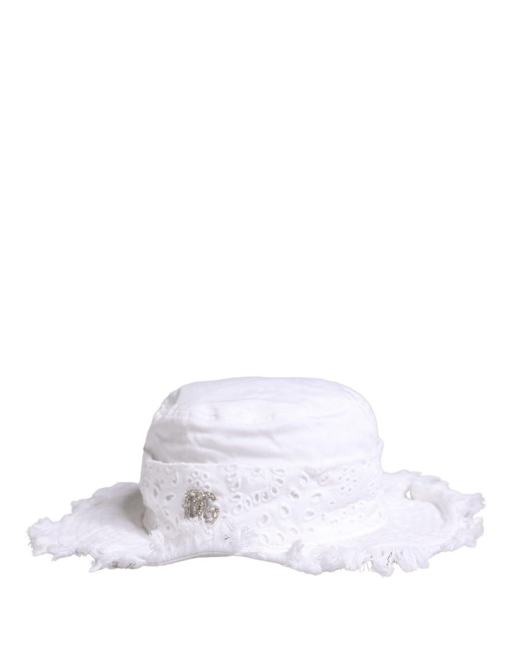White Broderie Anglaise DG Crystal Bucket Hat