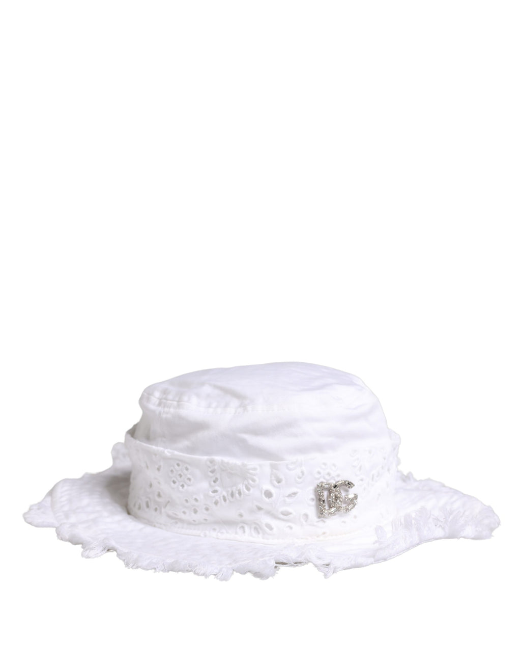 White Broderie Anglaise DG Crystal Bucket Hat