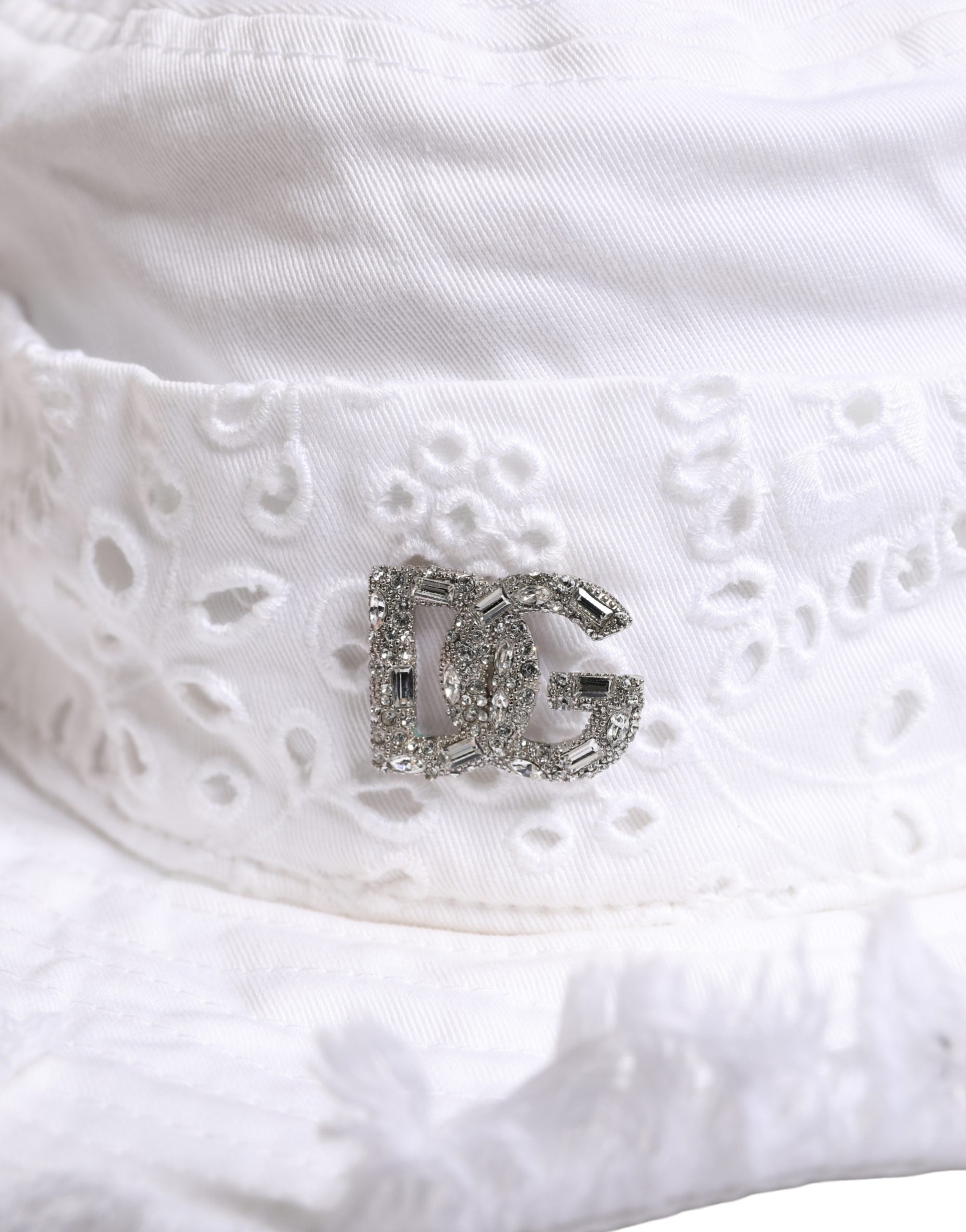 White Broderie Anglaise DG Crystal Bucket Hat