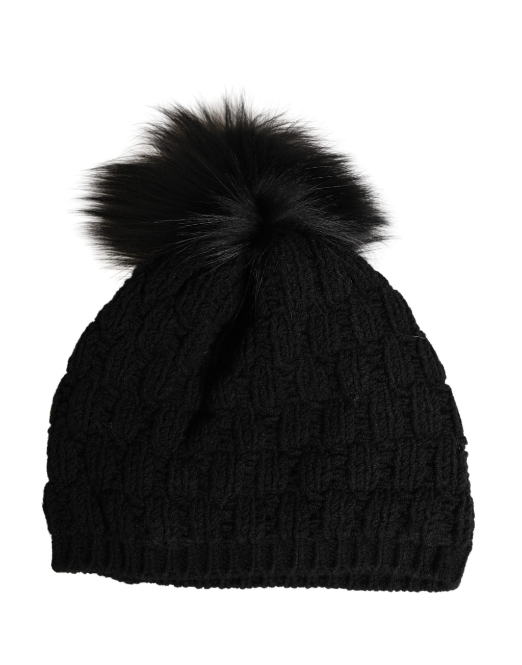 Black Acrylic Knitted Fur Winter Beanie