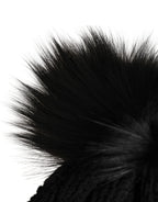 Black Acrylic Knitted Fur Winter Beanie