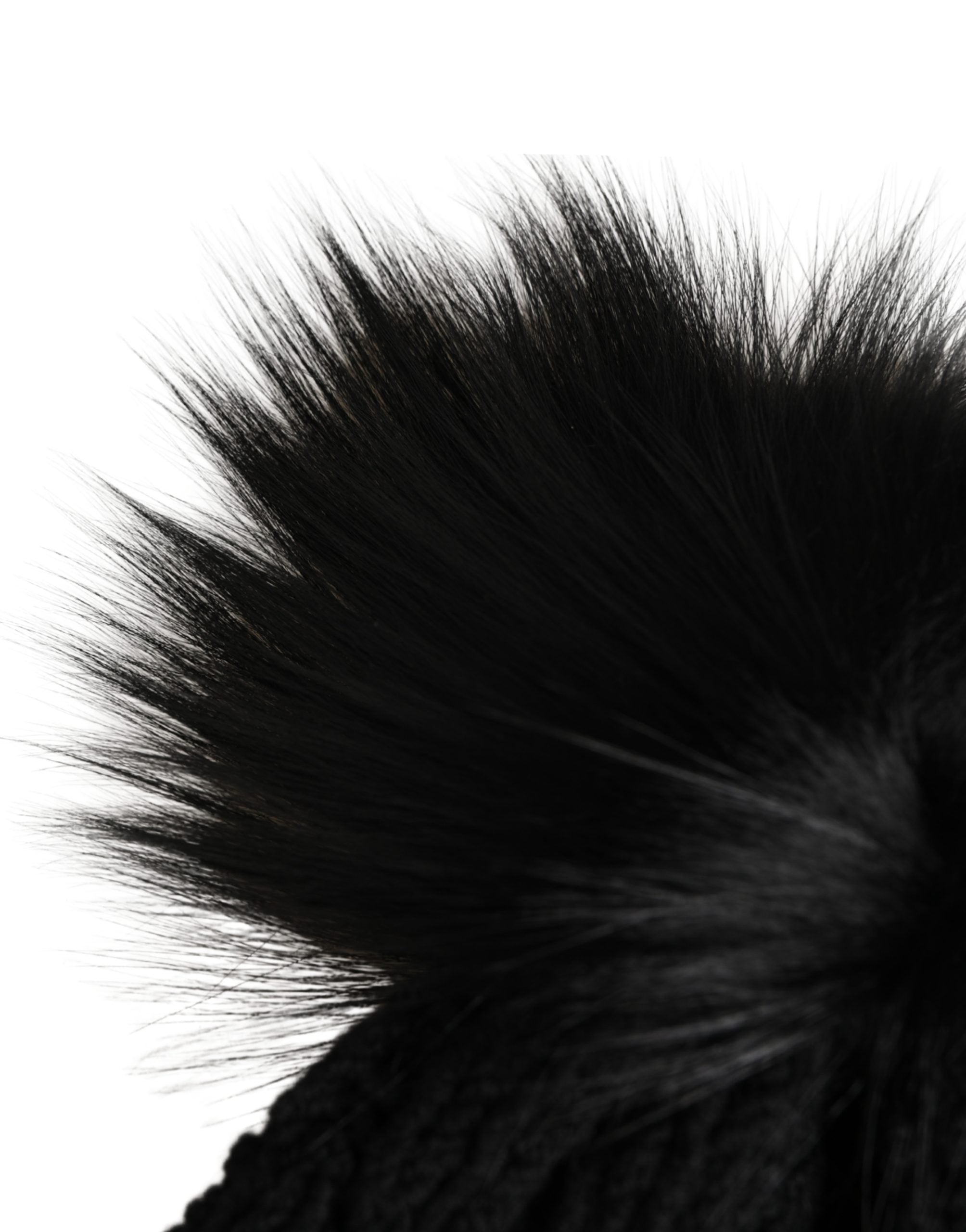 Black Acrylic Knitted Fur Winter Beanie