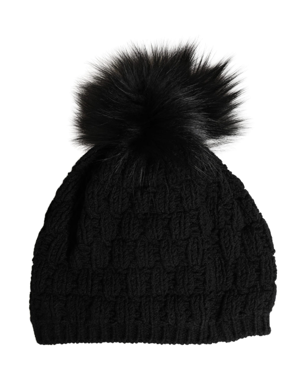 Black Acrylic Knitted Fur Winter Beanie