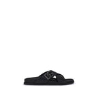 Black Calf Leather Bos Taurus Flat Sandals
