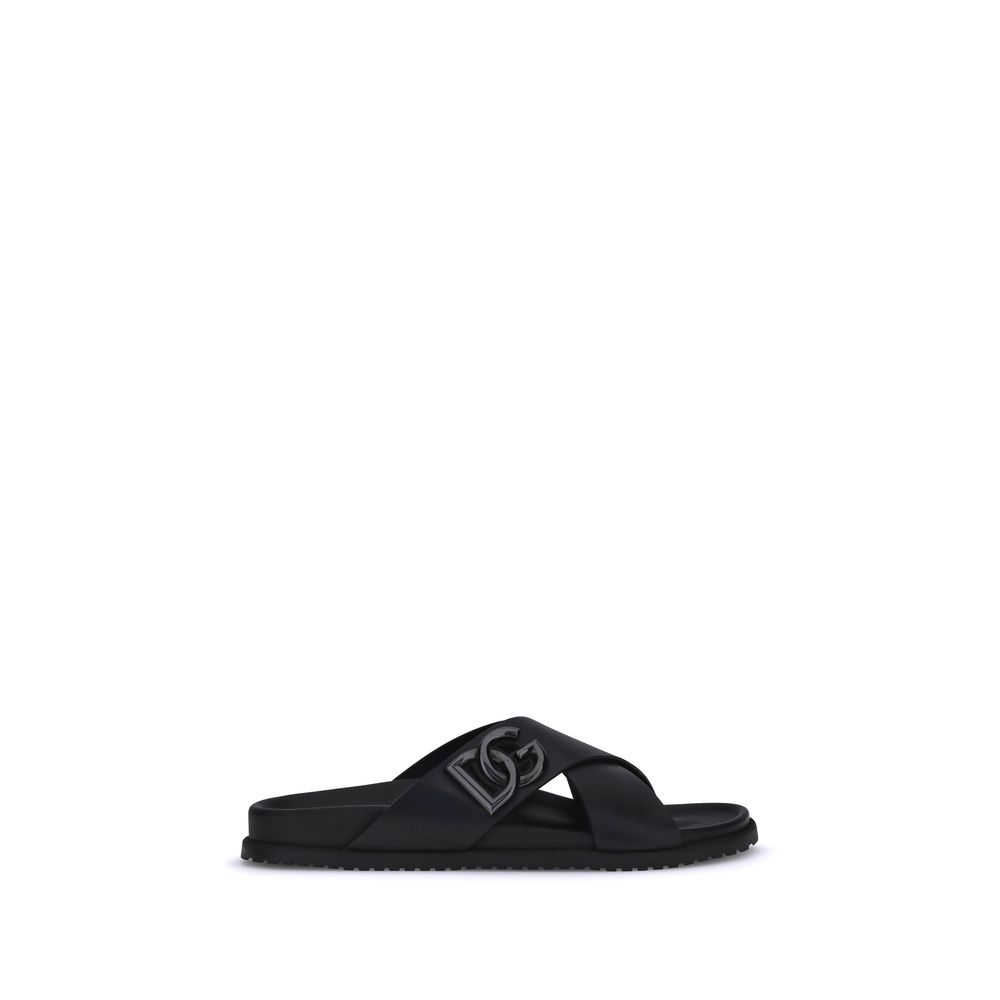 Black Calf Leather Bos Taurus Flat Sandals