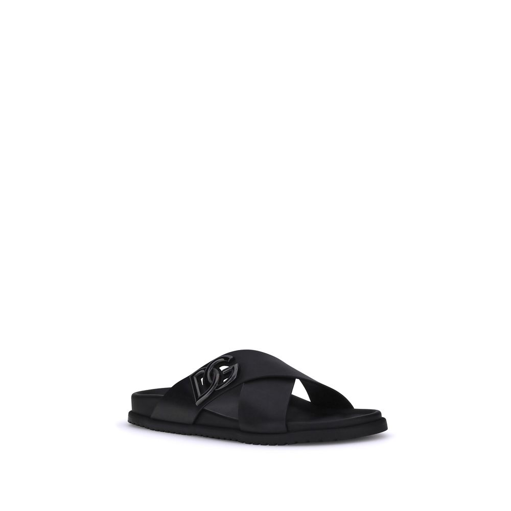 Black Calf Leather Bos Taurus Flat Sandals