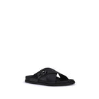 Black Calf Leather Bos Taurus Flat Sandals