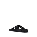 Black Calf Leather Bos Taurus Flat Sandals
